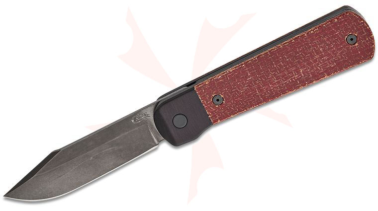 Case Bridgeline Series Longhouse Front Flipper Knife 2.87 inch CPM-20CV Black DLC Clip Point Blade, Dark Red Burlap Micarta Handles with Aluminum Bolsters