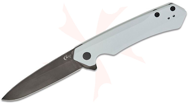 Case Kinzua Flipper Knife 3.4 inch CPM-S35VN Black DLC Spear Point Blade, White Cerakote Aluminum Handles