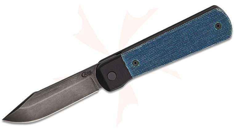 Case 2025 SHOT Show Bridgeline Series Longhouse Front Flipper Knife 2.87 inch CPM-20CV Black DLC Clip Point Blade, Blue Denim Canvas Micarta Handles with Aluminum Bolsters