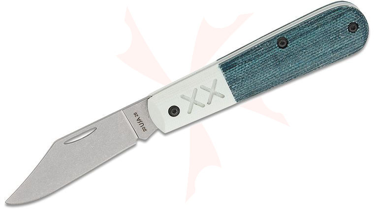 Case  inchCut of the Month inch July Crossroads XR Barlow Slipjoint Pocket Knife 3.38 inch Closed, S35VN Stonewashed Clip Point Blade, Blue Denim Canvas Laminate Handles with White G10 Bolsters (XR101009 1/2 S35VN)