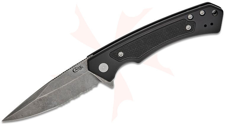 Case Marilla Flipper Knife 3.4 inch CPM-S35VN Stonewashed Combo Drop Point Blade, Black Anodized Aluminum Handles w/ Black G10 Inlays