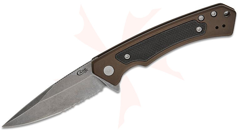 Case Marilla Flipper Knife 3.4 inch CPM-S35VN Stonewashed Combo Drop Point Blade, Brown Anodized Aluminum Handles w/ Black G10 Inlays