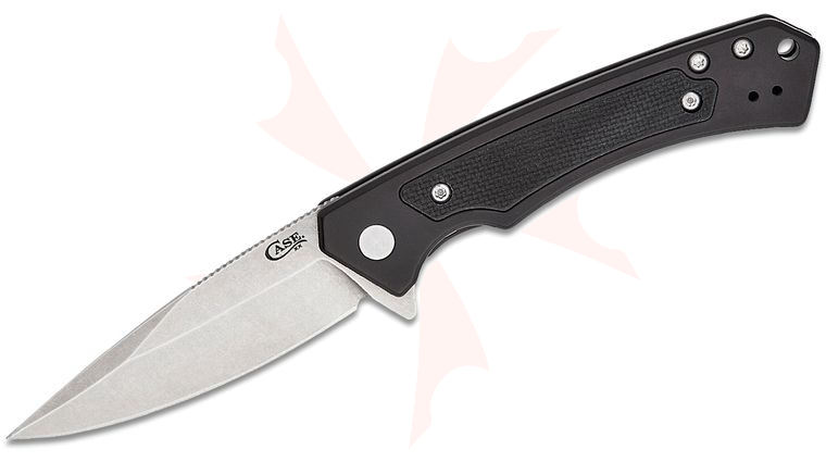 Case Marilla Flipper Knife 3.4 inch CPM-20CV Stonewashed Drop Point Blade, Black Anodized Aluminum Handles w/ Black G10 Inlays