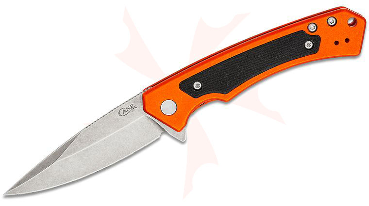 Case Marilla Flipper Knife 3.4 inch CPM-S35VN Stonewashed Drop Point Blade, Orange Anodized Aluminum Handles w/ Black G10 Inlays