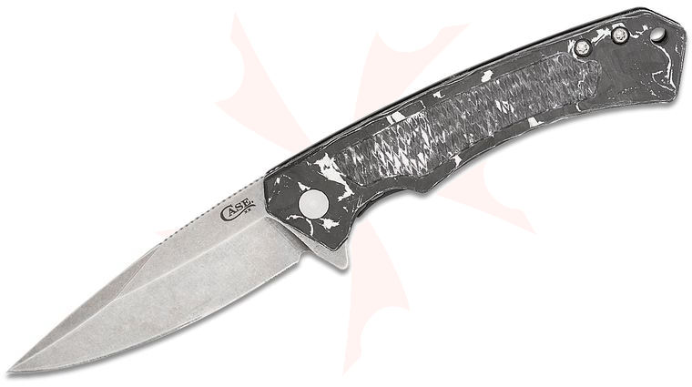 Case Marilla Flipper Knife 3.4 inch CPM-S35VN Stonewashed Drop Point Blade, White/Black Carbon Fiber Handles