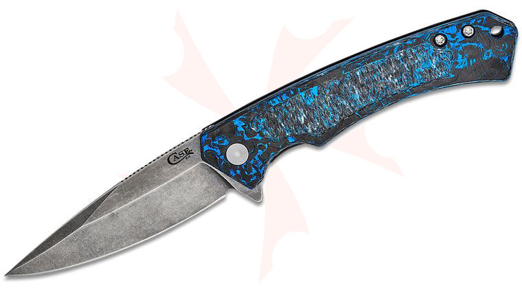 Case Marilla Flipper Knife 3.4 inch CPM-S35VN Stonewashed Drop Point Blade, Blue/Black Carbon Fiber Handles