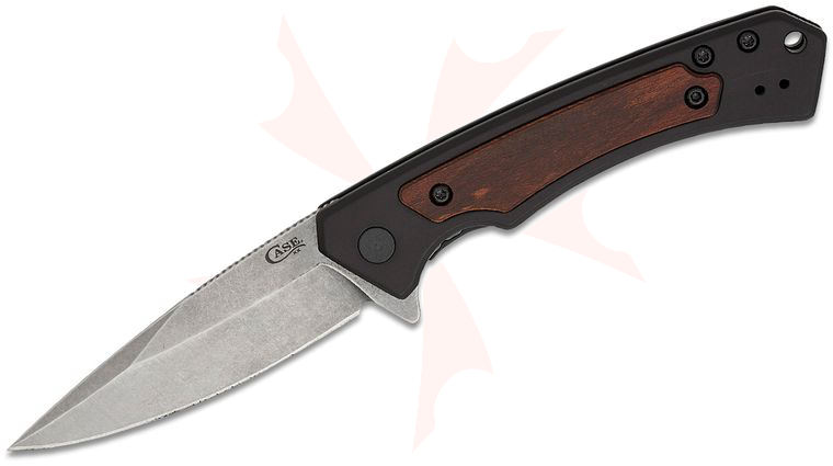 Case Marilla Flipper Knife 3.4 inch CPM-S35VN Stonewashed Drop Point Blade, Black Anodized Aluminum Handles w/ Walnut Wood Inlays