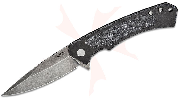 Case Marilla Flipper Knife 3.4 inch CPM-S35VN Stonewashed Drop Point Blade, Black Marbled Carbon Fiber Handles