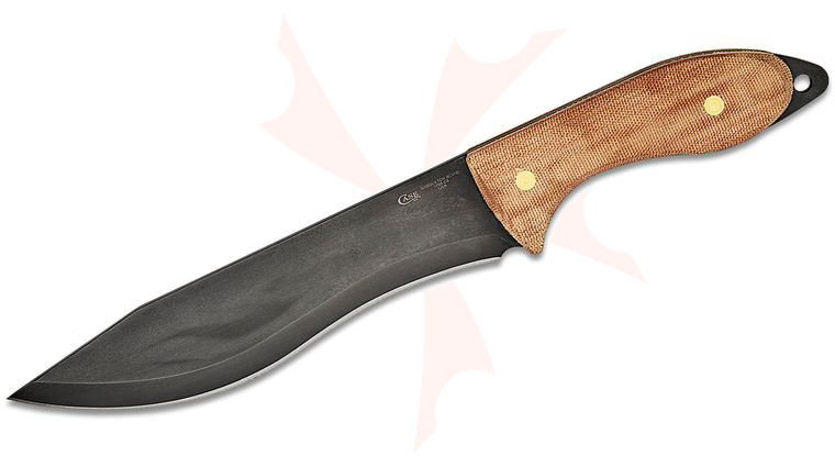 Case Laramy Miller Sasquatch Bowie 7.75 inch 1095 Caswell Coated Recurve Clip Point Blade, Smooth Natural Micarta Handles, Leather Sheath
