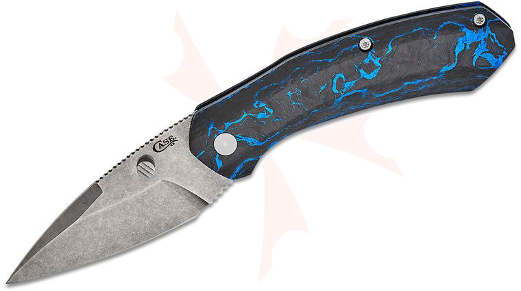 Case Westline Assisted Folding Knife 3.19 inch CPM-S35VN Stonewashed Modified Drop Point Blade, Blue/Black Carbon Fiber Handles