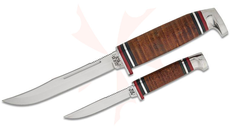 Case Twin Finn Two Piece Hunting Set, Leather Handles, Leather Sheath