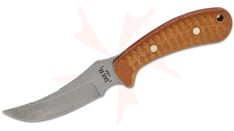 Case Ridgeback Hunter Fixed Blade Knife 4.13 inch Stonewashed Skinner Blade, Natural Canvas Laminate Handles w/ Red G10 Liners, Genuine Leather Sheath (Ridgeback SS)