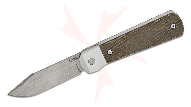 Case Bridgeline Series Longhouse Front Flipper Knife 2.87 inch CPM-20CV Clip Point Blade, OD Green Canvas Micarta Handles with Aluminum Bolsters