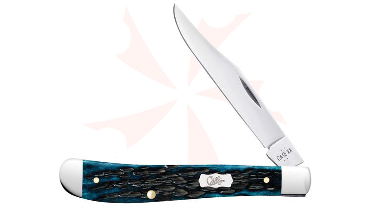 Case Pocket Worn Peach Seed Jig Mediterranean Blue Bone Slimline Trapper Pocket Knife 4.13 inch Closed (61048 SS)