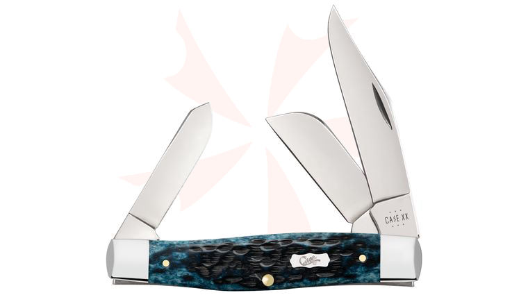 Case Pocket Worn Peach Seed Jig Mediterranean Blue Bone Large Stockman Pocket Knife 4.25 inch Closed (6375 SS)