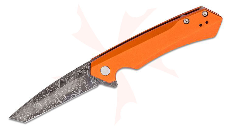 Case Custom Kinzua Flipper Knife 3.4 inch CPM-S35VN Fauxmascus Art Tanto Blade, Orange Stonewashed Aluminum Handles