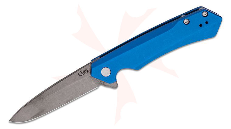 Case Custom Kinzua Flipper Knife 3.4 inch CPM-S35VN DLC Spear Point Blade, Stonewashed Blue Anodized Aluminum Handles