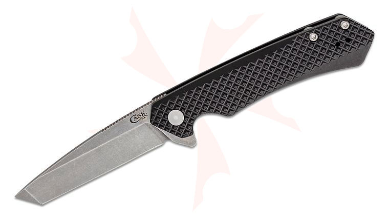Case Kinzua Flipper Knife 3.4 inch CPM-S35VN Satin Tanto Blade, Crosshatched Black Anodized Aluminum Handles