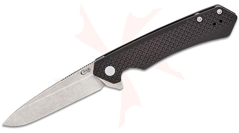 Case Kinzua Flipper Knife 3.4 inch CPM-S35VN Satin Spear Point Blade, Crosshatched Black Anodized Aluminum Handles
