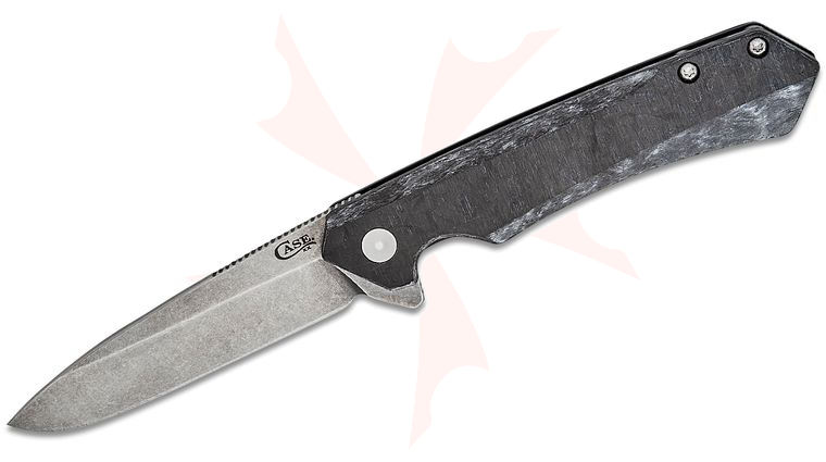 Case Kinzua Flipper Knife 3.4 inch CPM-S35VN Stonewashed Spear Point Blade, Black Marbled Carbon Fiber Handles