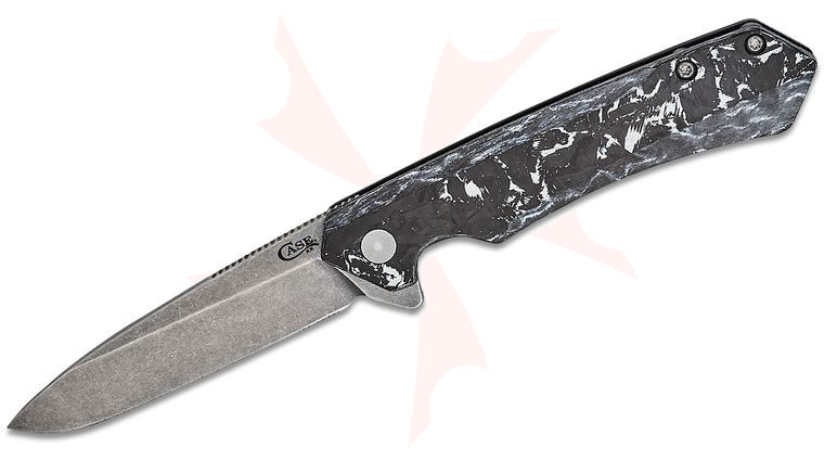 Case Kinzua Flipper Knife 3.4 inch CPM-S35VN Stonewashed Spear Point Blade, White/Black Carbon Fiber Handles