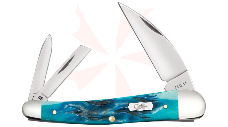 Case Burrow Jig Sky Blue Bone Seahorse Whittler Pocket Knife 4 inch Closed (6355WH SS)