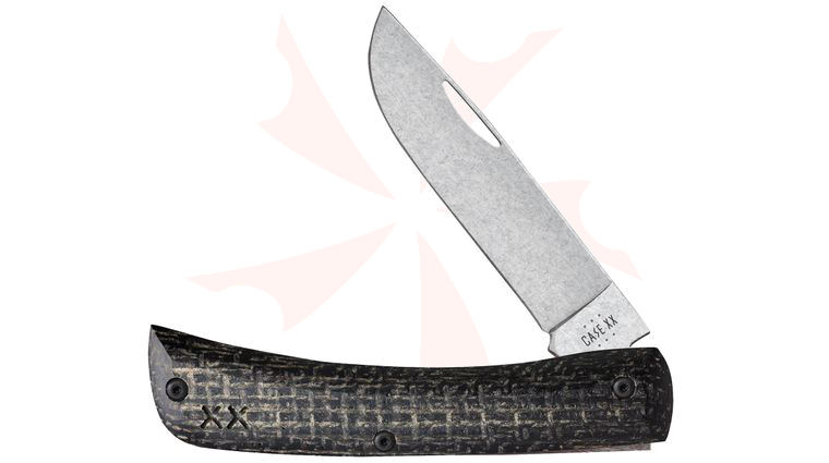 Case Crossroads XR Sodbuster Jr Slipjoint Pocket Knife 3.63 inch Closed, S35VN Stonewashed Skinner Blade, Smooth Black Burlap Micarta Handles with DayGlow G10 Liners (XR7137 S35VN)