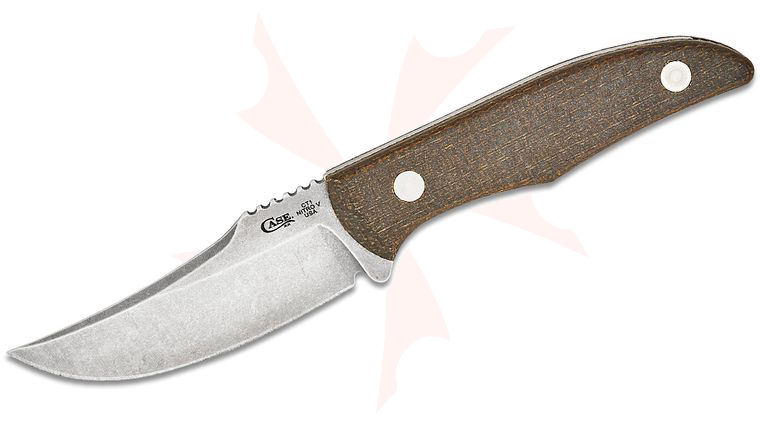 Case Chris Taylor CT1 Hunter Fixed Blade 3.62 inch Nitro-V Stonewased Modified Clip Point Blade, OD Green Burlap Micarta Handle, Black Leather Sheath
