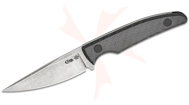 Case Chris Taylor CT2 Hunter Fixed Blade 3.62 inch S35VN Stonewased Drop Point Blade, Black Carbon Fiber Weave Handle, Black Leather Sheath