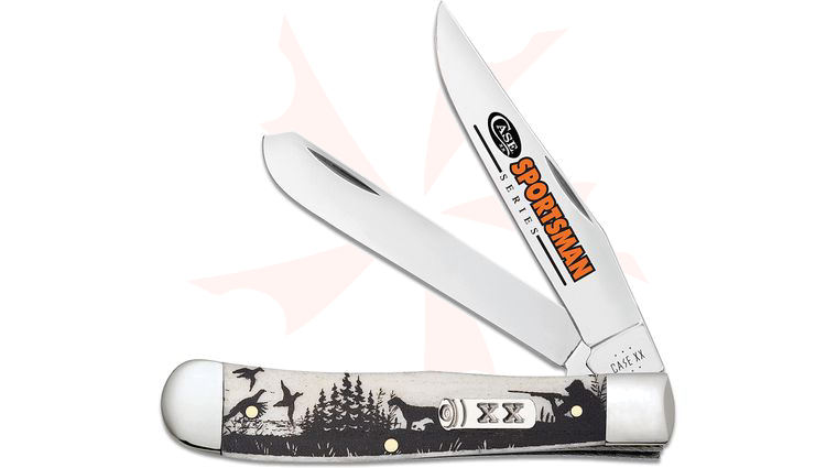 Case Sportsman Series Bird Dog Embellished Smooth Natural Bone Trapper Pocket Knife 4.13 inch Closed (6254 SS)