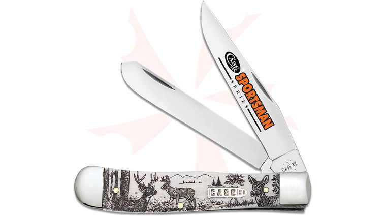 Case Sportsman Series Deer Embellished Smooth Natural Bone Trapper Pocket Knife 4.13 inch Closed (6254 SS)