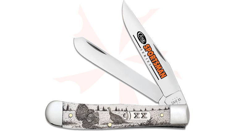 Case Sportsman Series Turkey Embellished Smooth Natural Bone Trapper Pocket Knife 4.13 inch Closed (6254 SS)