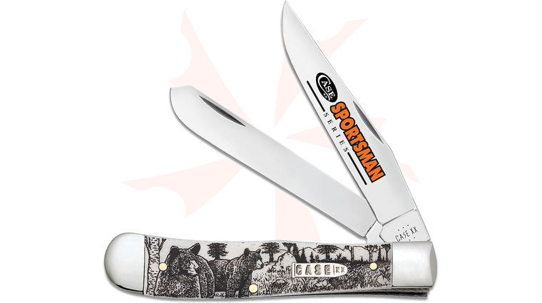 Case Sportsman Series Bear Embellished Smooth Natural Bone Trapper Pocket Knife 4.13 inch Closed (6254 SS)