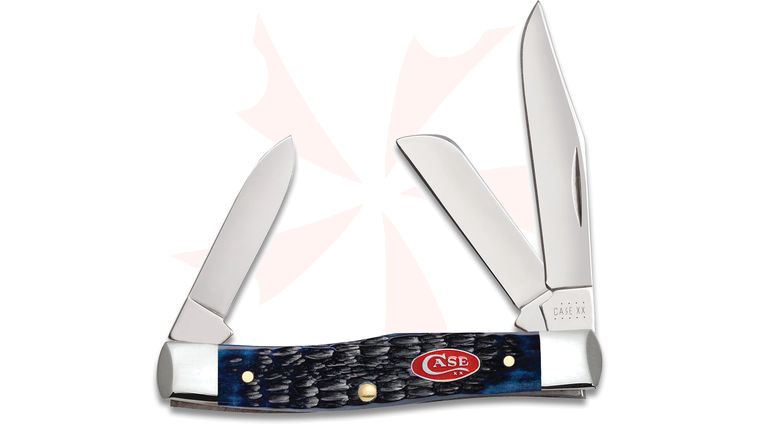 Case Rogers Jig Navy Blue Bone Medium Stockman Red Shield 3-5/8 inch Closed (63032 SS)