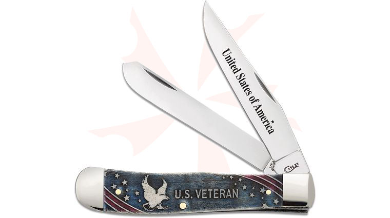 Case War Series Embellished Color Wash Smooth Natural Bone U.S. Veteran Trapper 4.13 inch Closed (6254 SS)