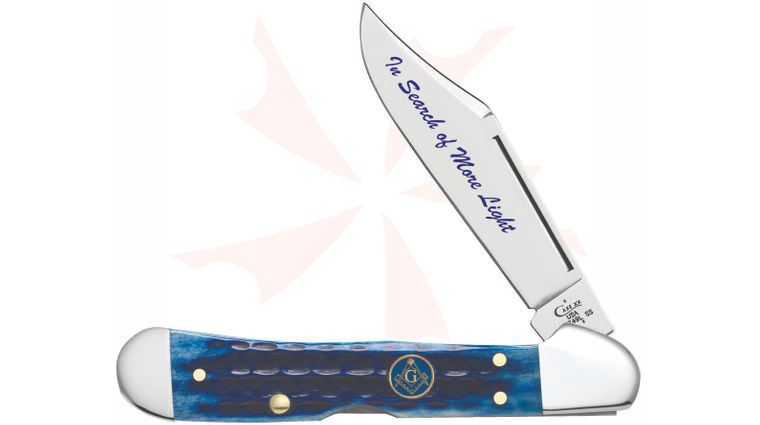 Case Corn Cob Jig Blue Bone Mini CopperLock Masonic Gift Tin 3.625 inch Closed (61749L SS)