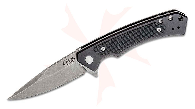 Case Marilla Flipper Knife 3.4 inch CPM-S35VN Stonewashed Drop Point Blade, Black Anodized Aluminum Handles w/ Black G10 Inlays