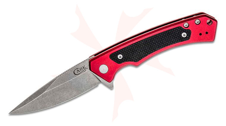 Case Marilla Flipper Knife 3.4 inch CPM-S35VN Stonewashed Drop Point Blade, Red Anodized Aluminum Handles w/ Black G10 Inlays