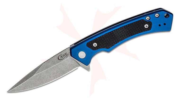 Case Marilla Flipper Knife 3.4 inch CPM-S35VN Stonewashed Drop Point Blade, Blue Anodized Aluminum Handles w/ Black G10 Inlays