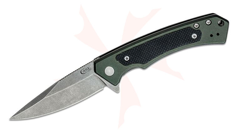 Case Marilla Flipper Knife 3.4 inch CPM-S35VN Stonewashed Drop Point Blade, OD Green Anodized Aluminum Handles w/ Black G10 Inlays