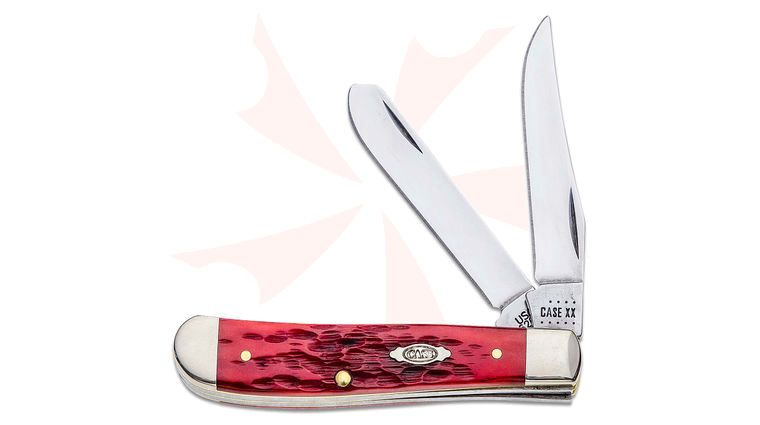 Case Peach Seed Jig Dark Red Bone Mini Trapper 3.5 inch Closed (6207 CS) - Carbon Steel