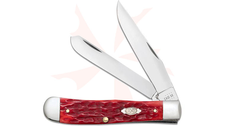Case Peach Seed Jig Dark Red Bone Trapper with Pocket Clip 4.13 inch Closed (6254 CS) - Carbon Steel