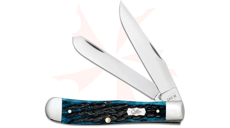 Case Pocket Worn Peach Seed Jig Mediterranean Blue Bone Trapper Pocket Knife 4.13 inch Closed (6254 SS)