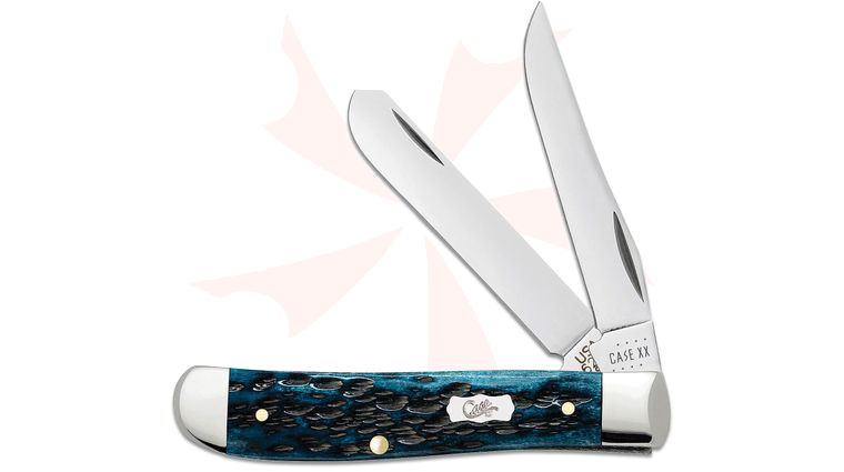 Case Pocket Worn Peach Seed Jig Mediterranean Blue Bone Mini Trapper Pocket Knife 3.5 inch Closed (6207 SS)