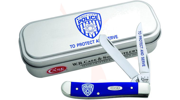 Case Blue Synthetic Mini Trapper Police 3-1/2 inch Closed (4207 SS), Gift Tin