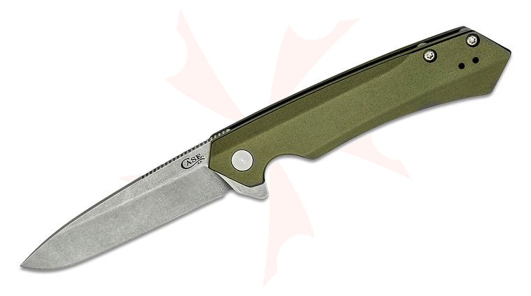 Case Kinzua Flipper Knife 3.4 inch CPM-S35VN Stonewashed Spear Point Blade, OD Green Anodized Aluminum Handles
