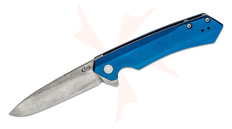 Case Kinzua Flipper Knife 3.4 inch CPM-S35VN Stonewashed Spear Point Blade, Stonewashed Blue Anodized Aluminum Handles