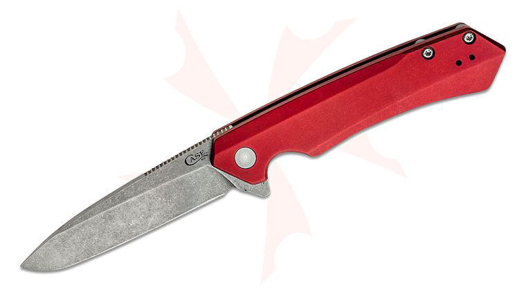 Case Kinzua Flipper Knife 3.4 inch CPM-S35VN Stonewashed Spear Point Blade, Stonewashed Red Anodized Aluminum Handles