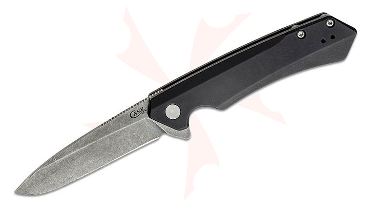 Case Kinzua Flipper Knife 3.4 inch CPM-S35VN Stonewashed Spear Point Blade, Stonewashed Black Anodized Aluminum Handles