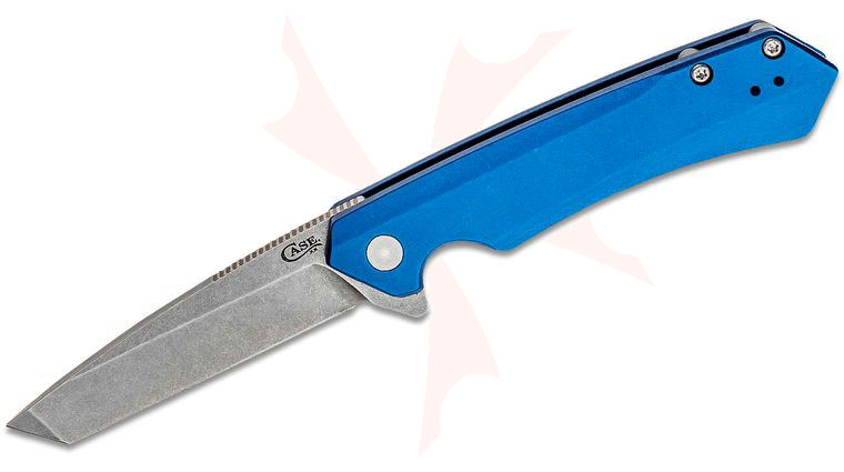 Case Kinzua Flipper Knife 3.4 inch CPM-S35VN Stonewashed Tanto Blade, Blue Anodized Aluminum Handles